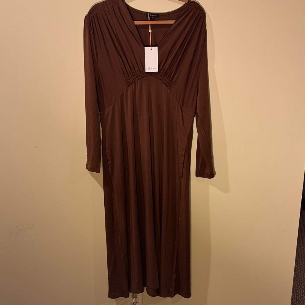 Quince New Rich Brown Long Sleeve Dress size XL